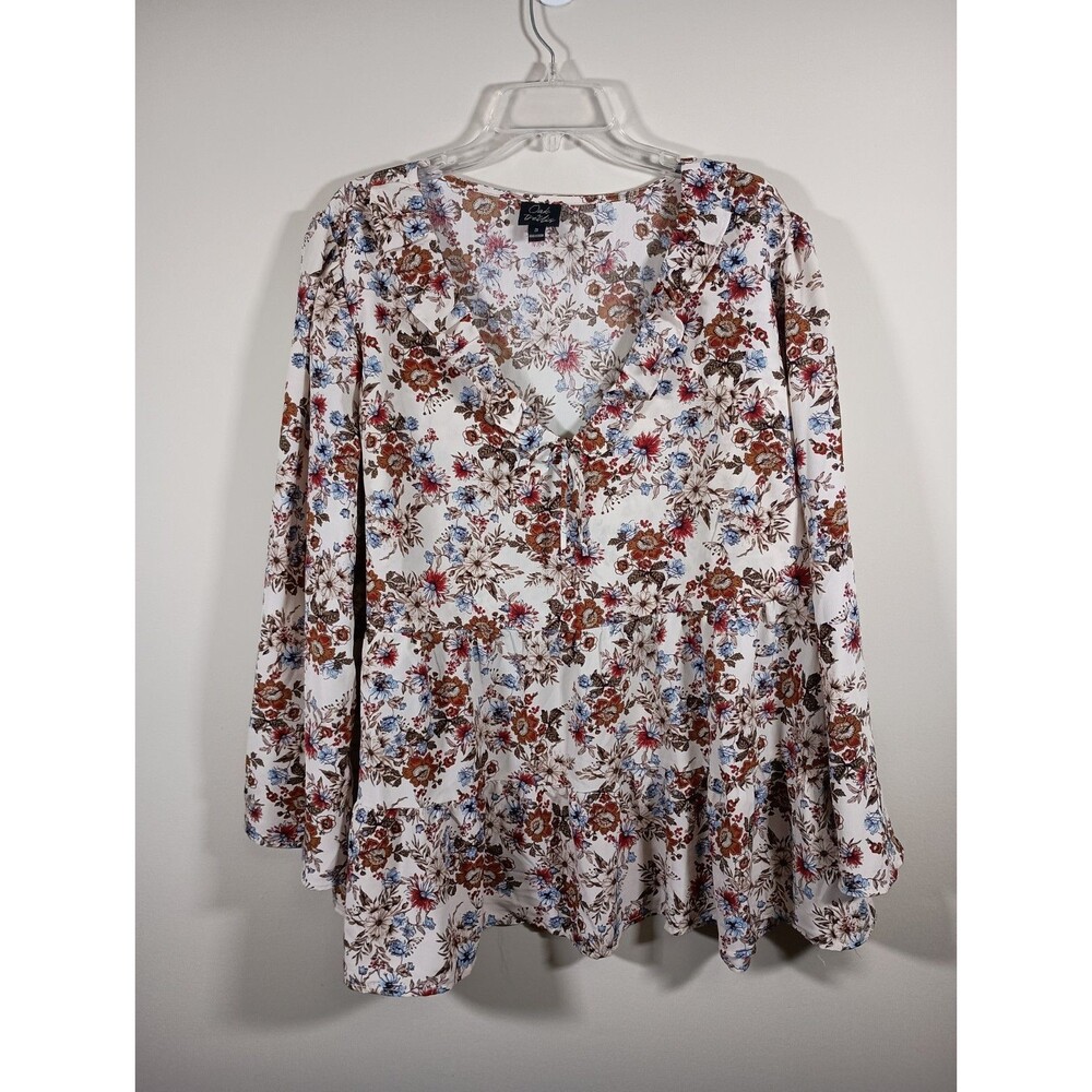 Oak Trellis Womens Peasant BOHO Ruffle Bell Plus Size 3X Floral Multicolor Top